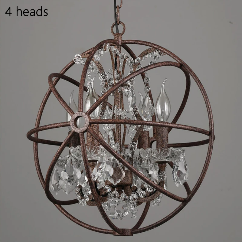 

New Vintage rust iron cage chandeliers E14 big style crystal lustre LED lamp 4/5/6 Lighting modern for living room bedroom bar
