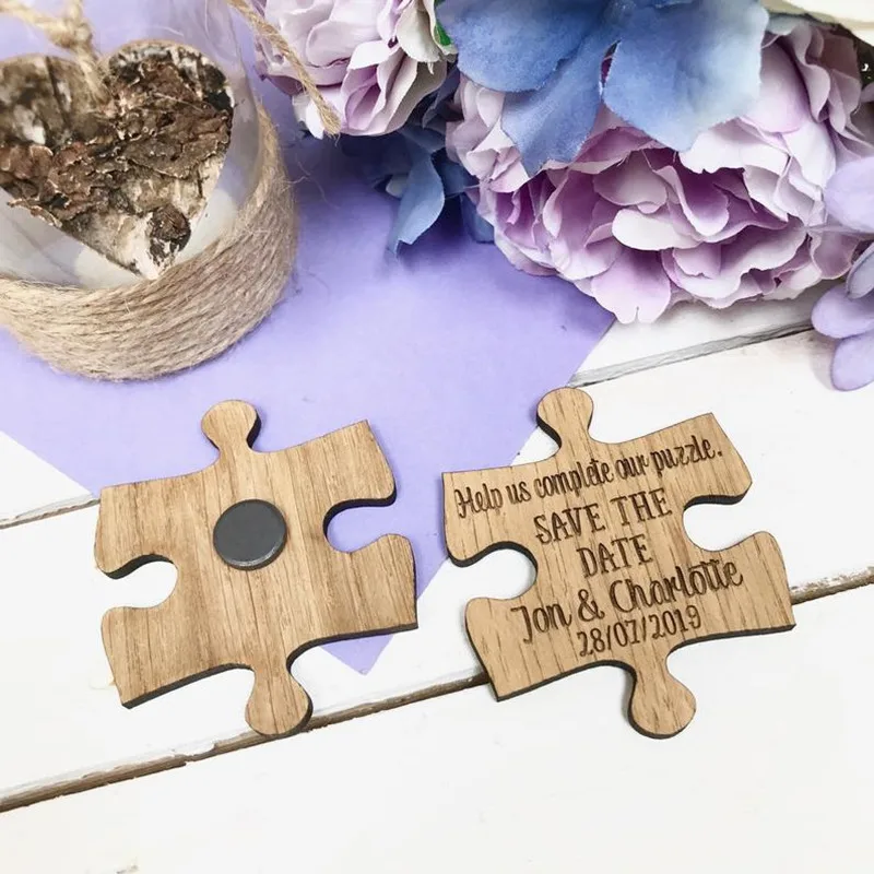 Modern Save the Date wood save dates magnet custom Puzzle Fridge Magnets wedding invitation Bride Groom Thank You Favor gift | Дом и сад
