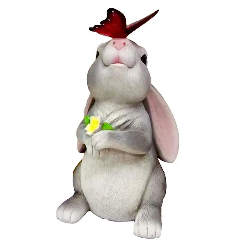 

Фигурка кролика, устойчивая к атмосферным воздействиям садовая скульптура, реалистичная скульптура кролика, бабочки, светодиодная лампа