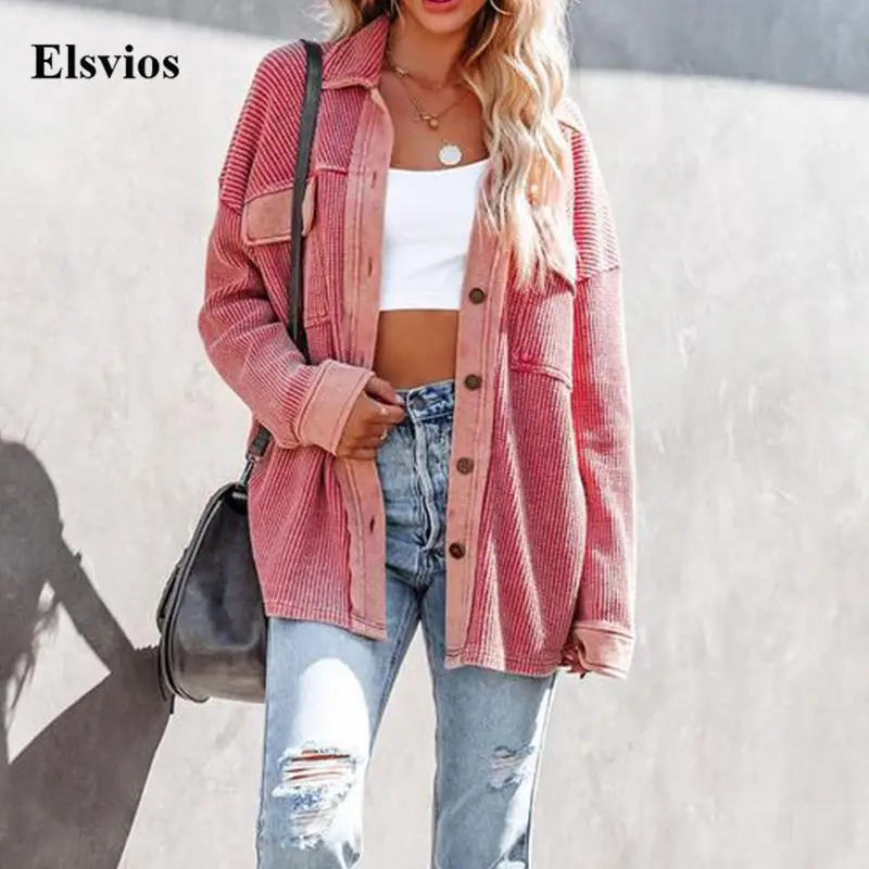 

Женская винтажная куртка на пуговицах, повседневная куртка в рубчик с длинным рукавом, карманами и отложным воротником, Осень-зима 2021