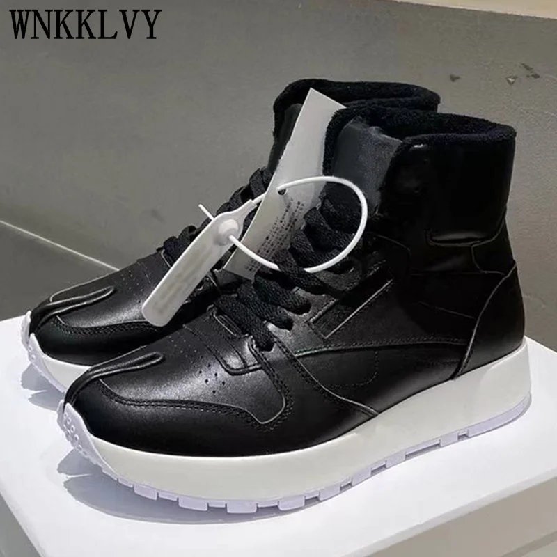 

High quality Real leather ankle Boots for women 2021 autumn winter new comfortable thick bottom lncrease split toe short boots