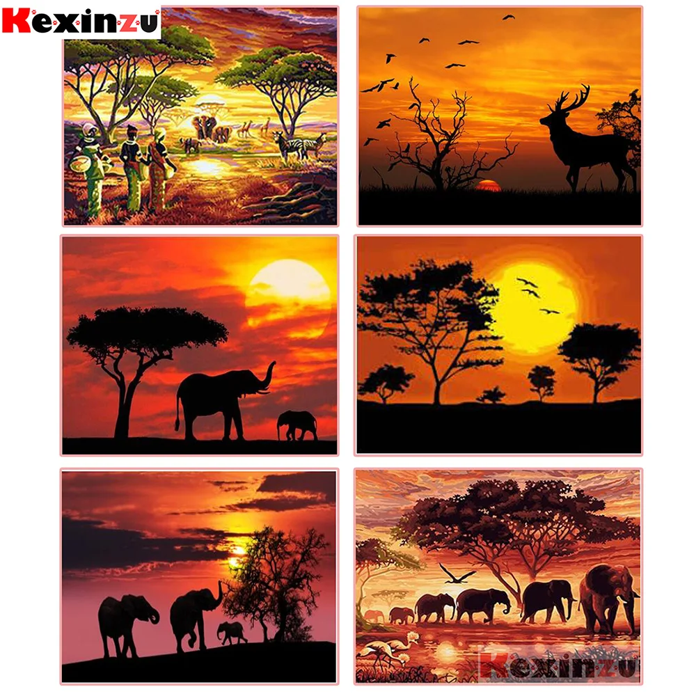 

kexinzu 3d Diamond Painting Africa Animal DIY Diamond Embroidery 5D Square Mosaic Full Pictures by Numbers Rhinestones Elephants