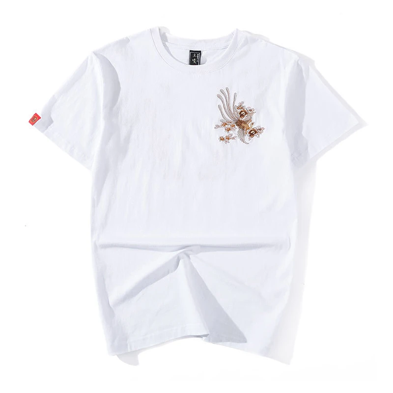 

Lyprerazy Summer Men T-shirts Colorful Phoenix Embroidery Hip-hop T-shirt Short-sleeve O-Neck Harajuku T Shirt