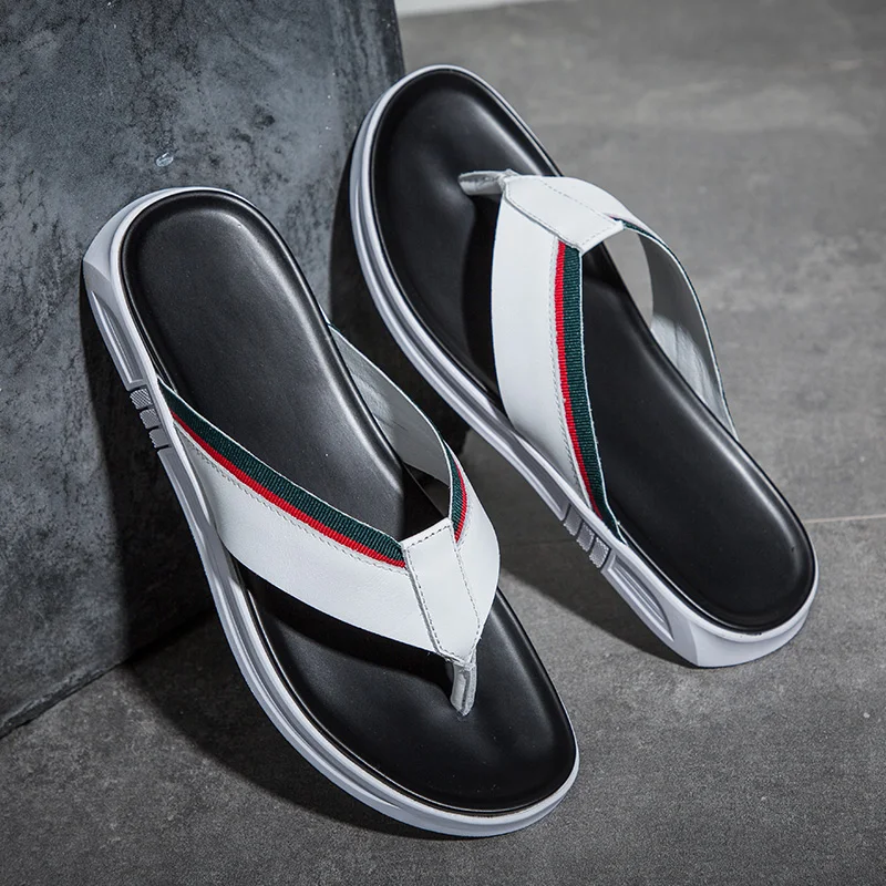 Модные летние мужские повседневные тапочки WEH из натуральной кожи обувь на