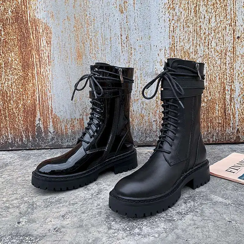 

Vichelo Hot genuine leather round toe med heel riding boots high street fashion beauty lady daily wear casual mid-calf boots L19