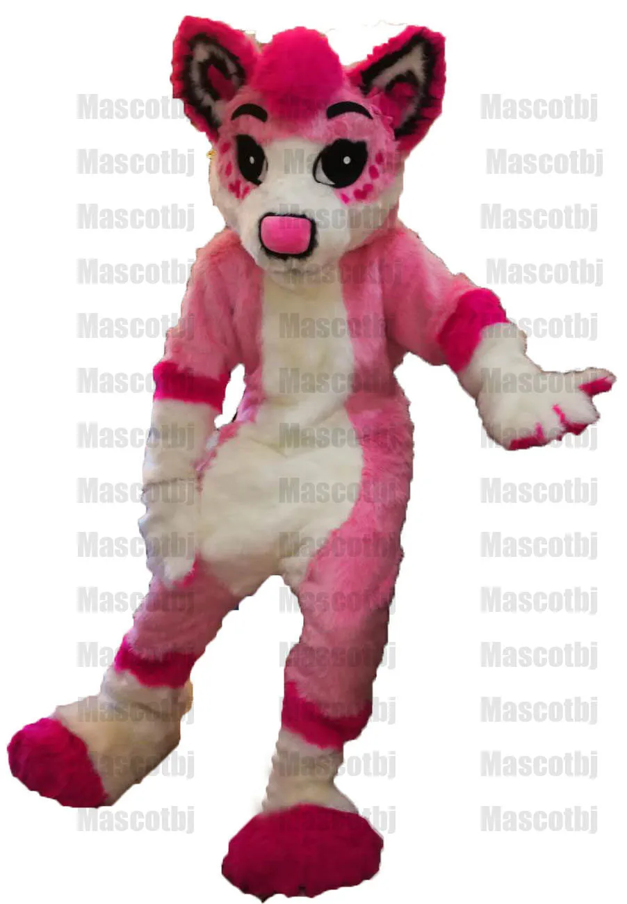 Розовый хаски собака талисман костюм Fursuit Косплей Животное праздничное нарядное