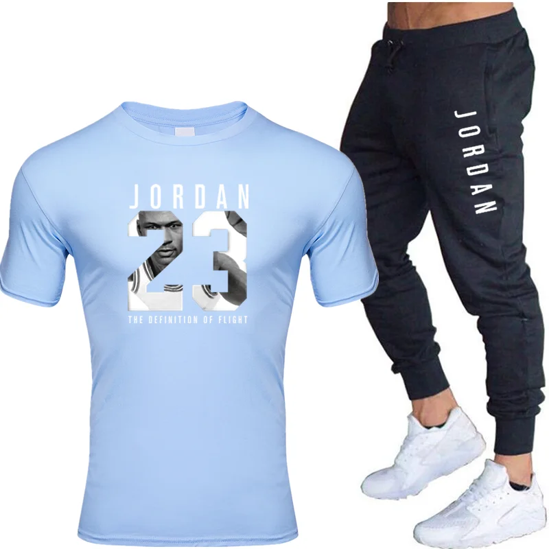 

2021 Men's New Apparel T-Shirt + Pants Two Piece Sports Basketball Suit Men's New Fashion Print Suit Sportswear Trousers