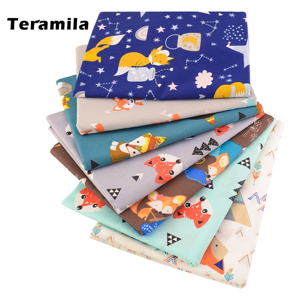 Teramila Cotton Fabric Fox Cartoon Design Tecido Tela Bedding DIY Patchwork Quilting Baby Cloth Sewing Home Textile Scrapbooking