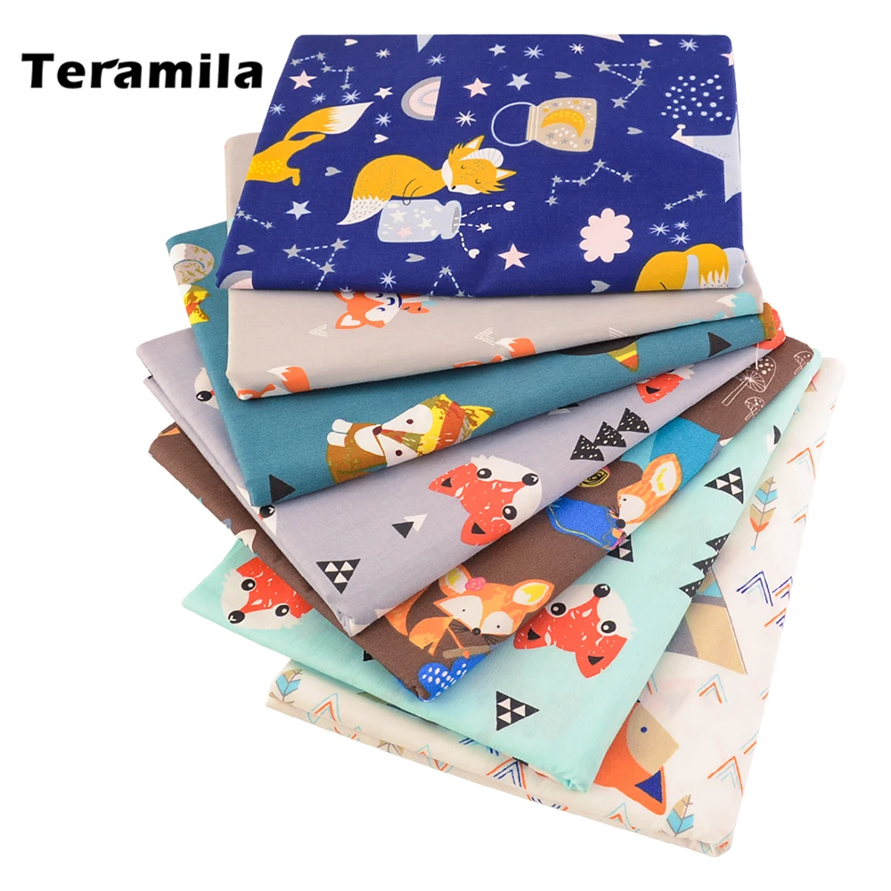 

Teramila Cotton Fabric Fox Cartoon Design Tecido Tela Bedding DIY Patchwork Quilting Baby Cloth Sewing Home Textile Scrapbooking