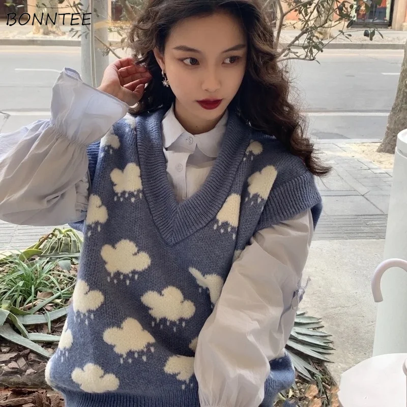 

Sweater Vest Women Knitted Cartoon Kawaii Harajuku Korean Style Knitting Ulzzang Streetwear Chic Daily Leisure Female Spring BF