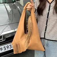bohemian soft leather shoulder bags for women tassel design ladies top handbags shopper study female large tote handbags 2021