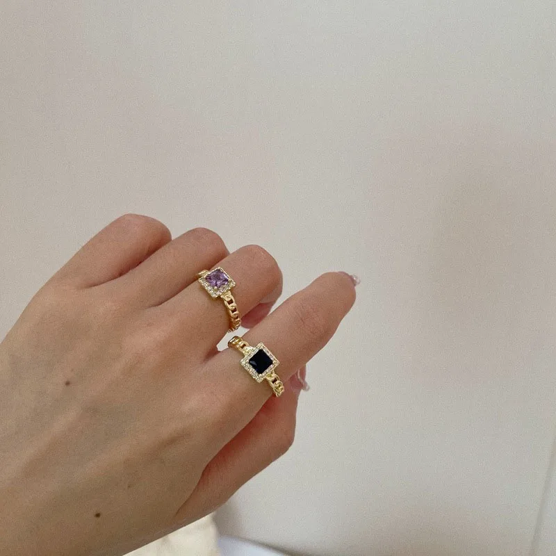 

Exquisite Simple Square Zircon Gold Opening Rings For Woman 2021 Gothic Jewelry Wedding Party Girls' Luxury Student Ring
