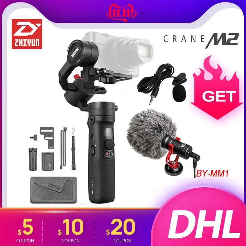 Zhiyun Crane M2 3-осевой портативный монопод с шарнирным замком Камера Стабилизатор Для беззеркальных Камера s Action pk 2 Gopro Hero 5 6 7 смартфон