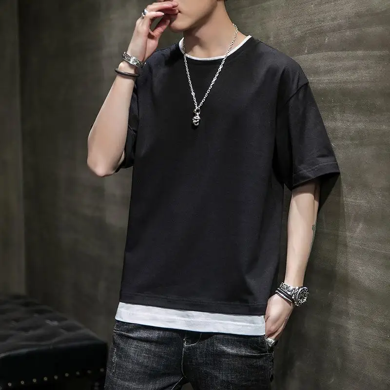 

Mens T Shirts Fashion Summer O-Neck Slim Fit Short Sleeve Shirt Men Mercerized Cotton-Clothing Casual