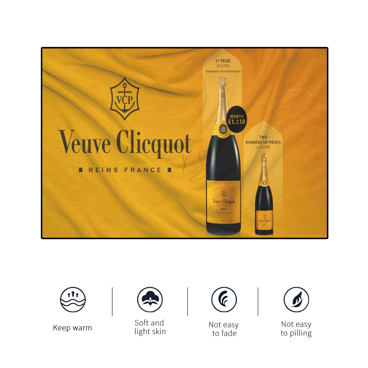 

Veuve Clicquot (2) Printed Throw Blanket Flannel Large Soft Warm Cuddly Sofa Bed Blanket