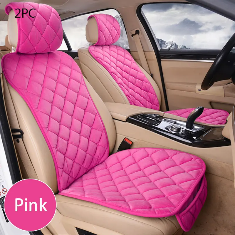 Front Pink 2pcs Универсальные чехлы для автомобильных сидений, плюшевые теплые осенне-зимние чехлы для сидений, чехлы для автомобильных сидений, Защитные чехлы для авто, аксессуары для интерьера - Название цвета: Front Pink 2pcs