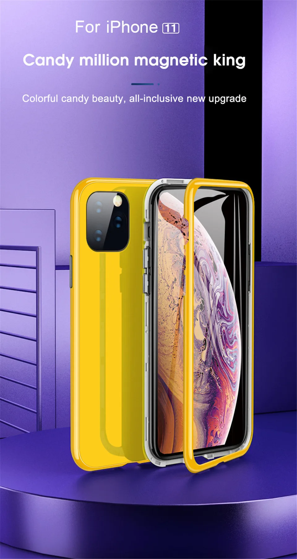 Магнитный адсорбционный чехол ярких цветов 360 на для iPhone 11 Pro MAX чехол из закаленного стекла для iPhone XS MAX XR X 7 8 Plus чехол на для айфон 11 Pro Max X XR XS MAX 7 8 плюс