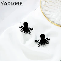 yaologe funny octopus shape acrylic fashion woman jewelry hot selling black small exquisite ear accessories beautiful decoration