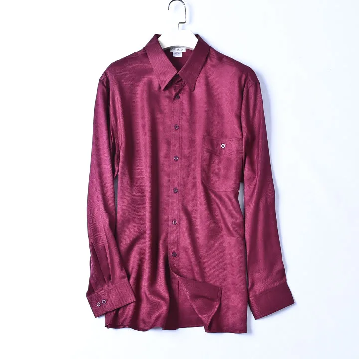 wine red Натуральные шелковые мужские блузки OL винно-красного цвета с длинным рукавом из натурального шелка деловые рубашки топы Рабочая офисная одежда Рубашки повседневные Shrits - Цвет: wine red