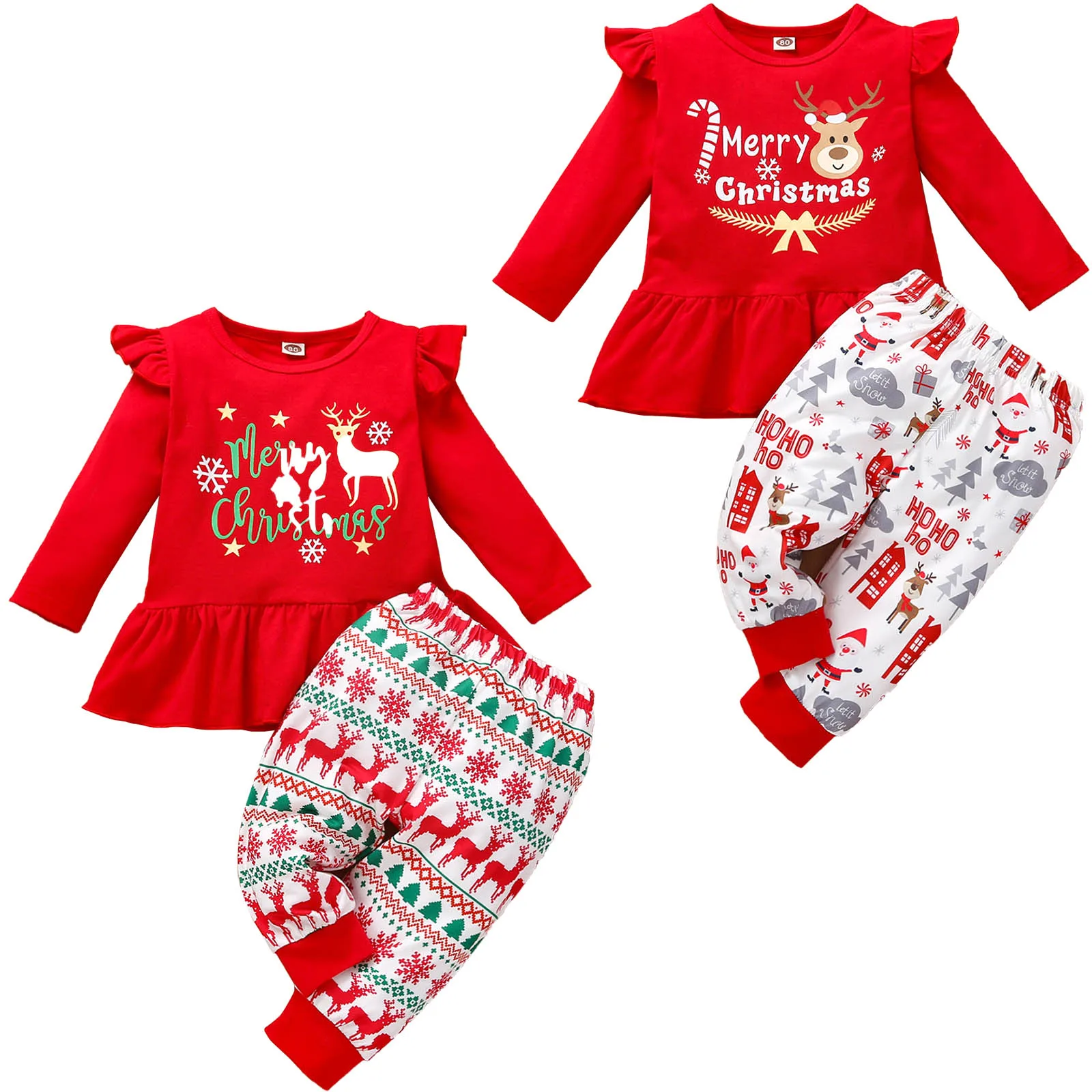 

1-6Y Cute Santa Children Clothing Set Cartoon Print Boys Christmas Costume Casual Cotton Kids Pajamas Suit Baby Girl Clothes