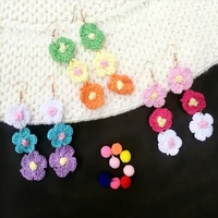 new products for autumn and winter warm woolen yarn hit color long flower earrings girl heart sweet ear clip