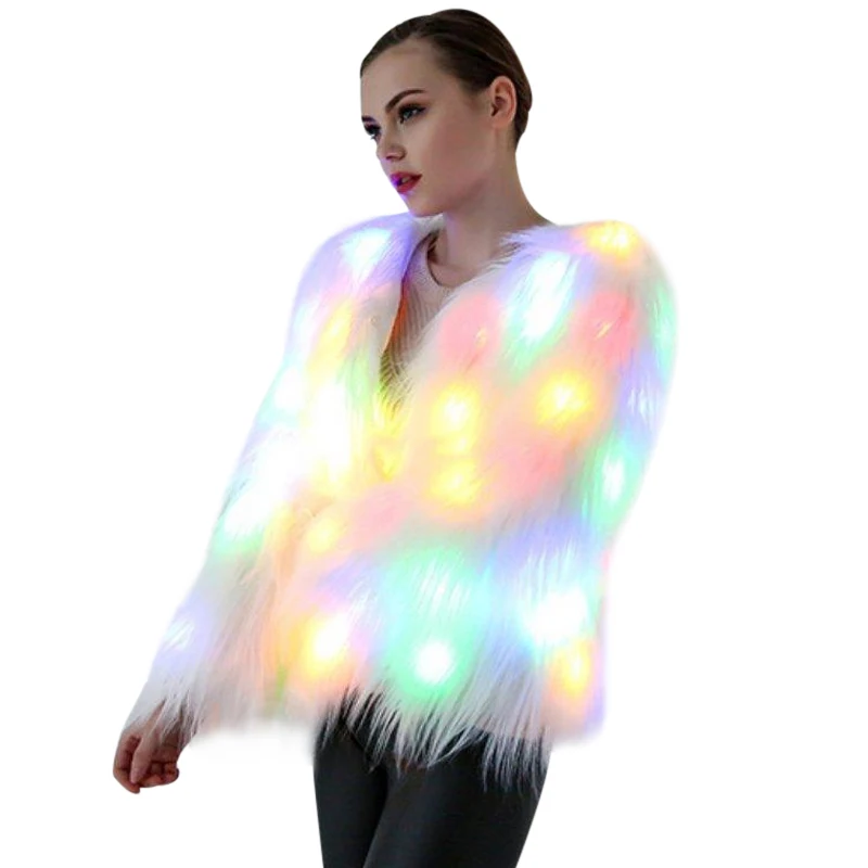 

Plus Size Women Faux Fur LED Light Coat Christmas Costumes Cosplay Jacket Overcoat Winter Warm Party Club Fur Coats Outwear 2020