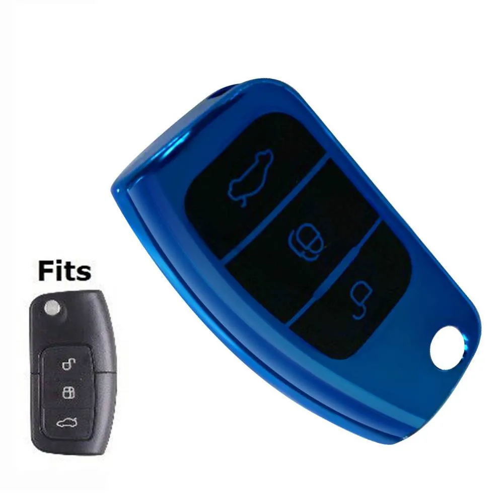 

TPU Blue Remote Key Fob Cover Case For Ford Flip Key 3 Button Hull Protection Key Chain