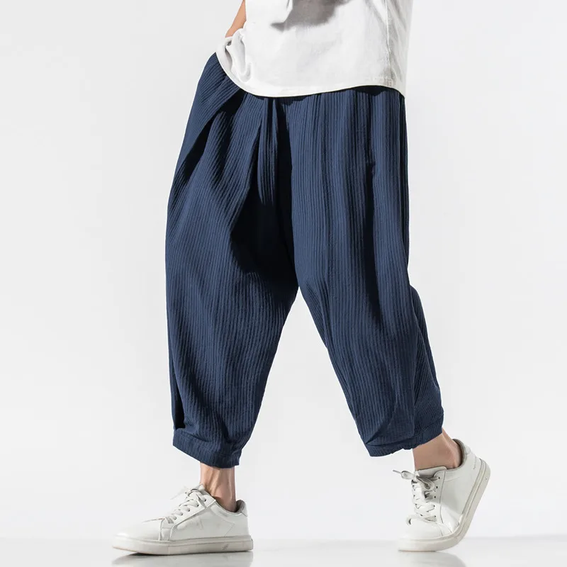 

Men's Wide Crotch Trousers Chinese Style Casual Harem Pants 2020 Autumn Solid Streetwear Oversize Man Pants Plus Size 5XL