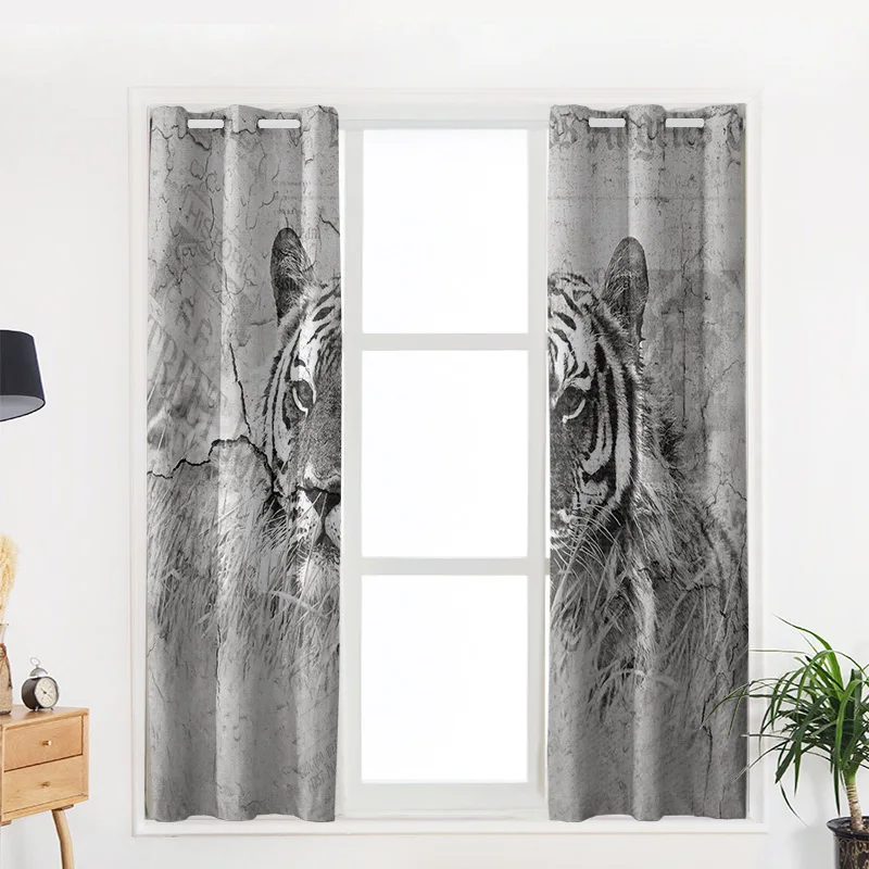 Tiger Wall Background Curtain Lights Living Room Bathroom Fabric Decor Swag Panels With Grommets Window Treatment Ideas | Дом и сад
