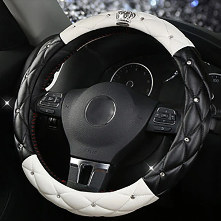 

38CM Leather Fashion Women Car Steering-wheel Cover Diamond Blingbling Crystal Seat Belt Car Styling Car-styling Accessories