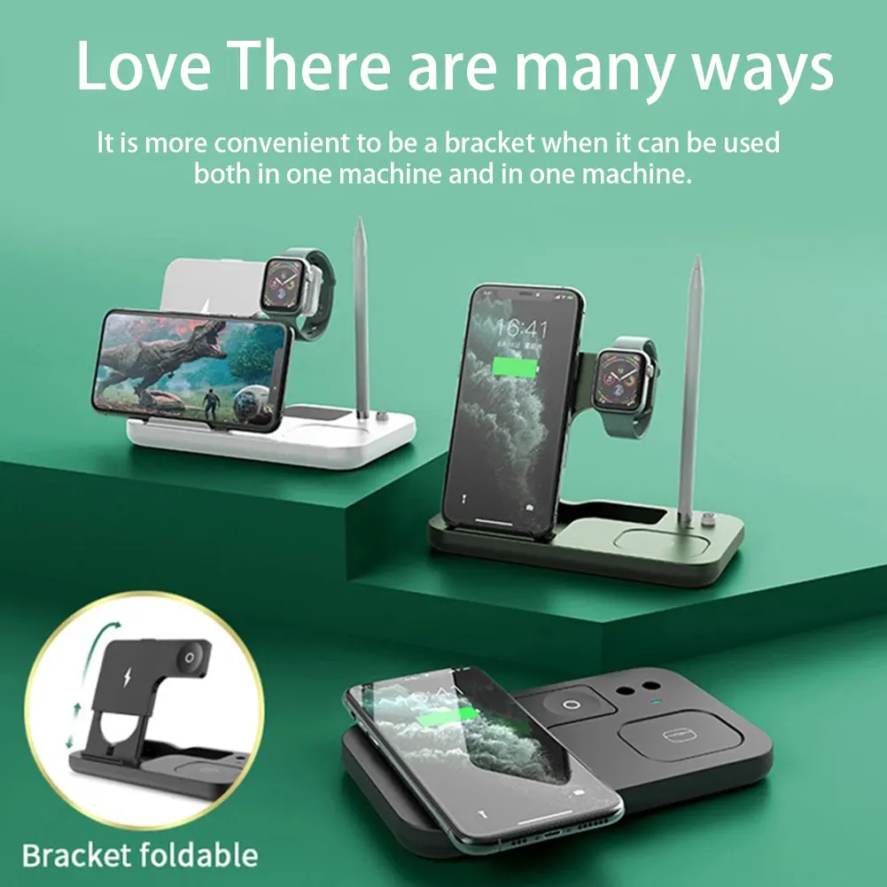 

Phone Charging Dock 4 In 1 Wireless Charger Fast Charging Station Multi-Function Charging Holder For IWatch Airpods Pencil