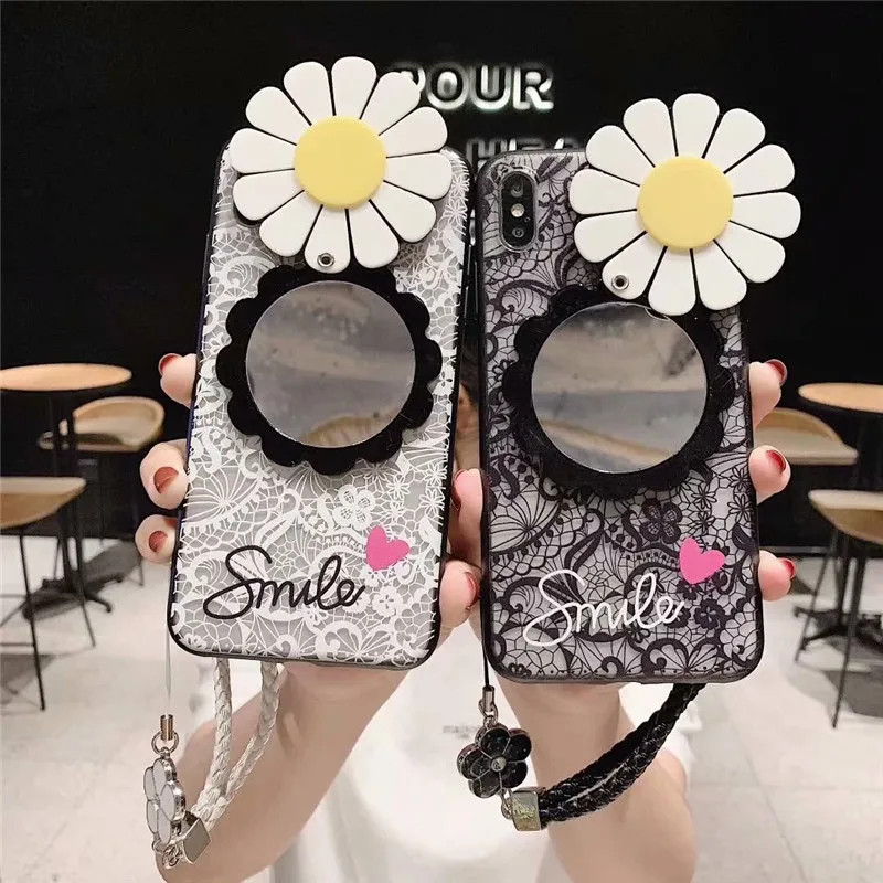 GYKZ 3D кружевной зеркальный чехол с цветком маргаритки для iPhone 7 XS MAX XR X 8 6 6s Plus