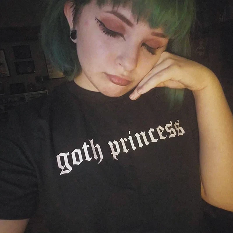 Женская Винтажная Футболка goth princess свободная черная футболка с коротким рукавом