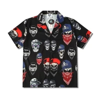 summer new trend vacation chemise homme skull printed short sleeve button down hawaiian shirts for men oversized beach shirt man