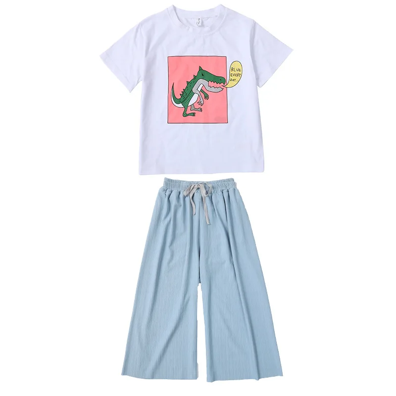 

Children Summer Clothes Girl Sets Kids Cartoon Short Sleeve T-Shirt+Wide-Legged Pants Two-Piece Suits Loose Casual Girls Outfits