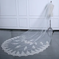 real photos long lace appliques wedding veil white ivory cathedral bridal veil 3 5 meters bride veil wedding accessories 2021