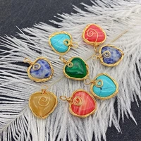1pcs natural stone semi precious stone heart pendant female necklace love pendant jewelry accessory charms for jewelry making
