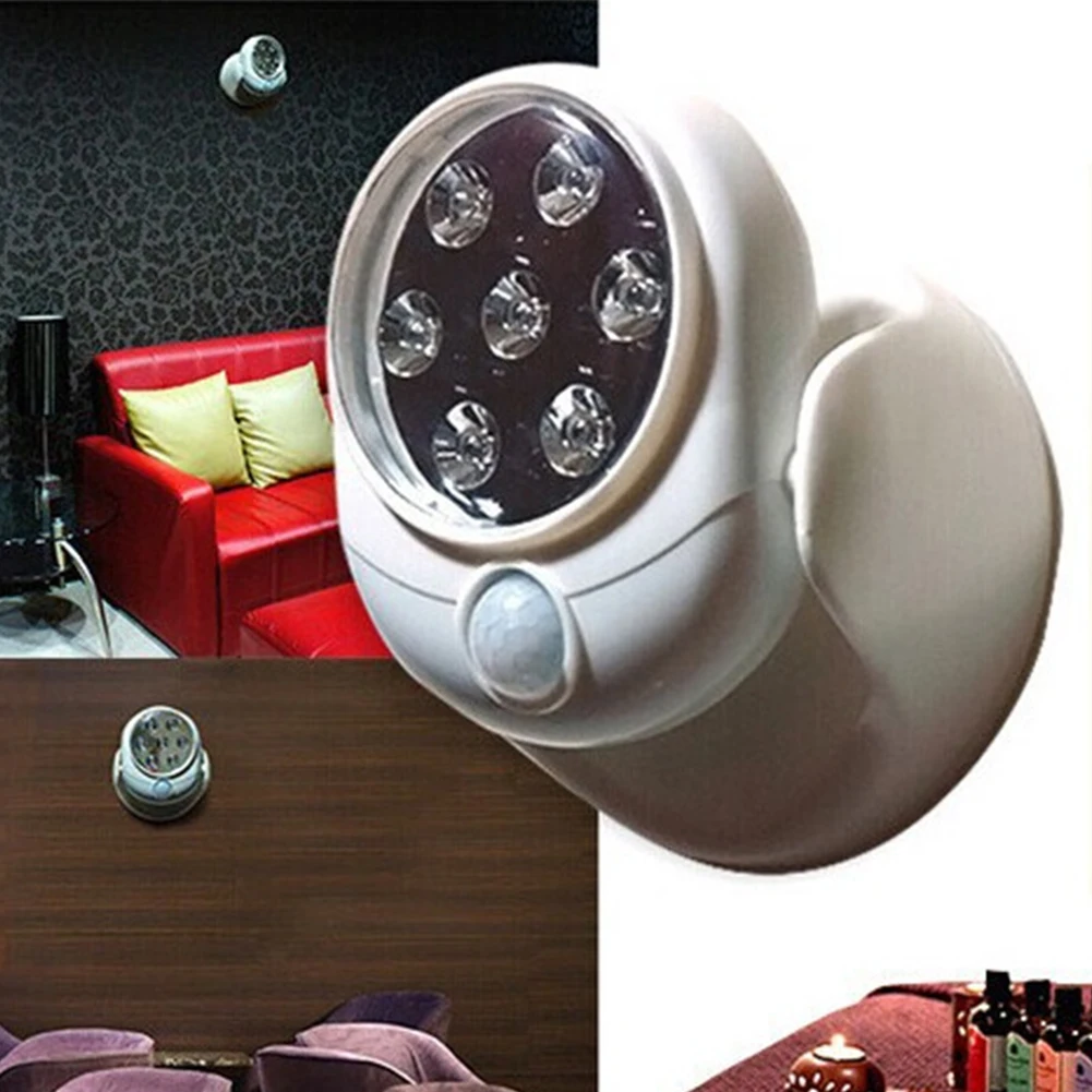 

7LED Night Door Shed Cordless Cupboard 360 Degree Security Wall Automatic PIR Motion Sensor Light