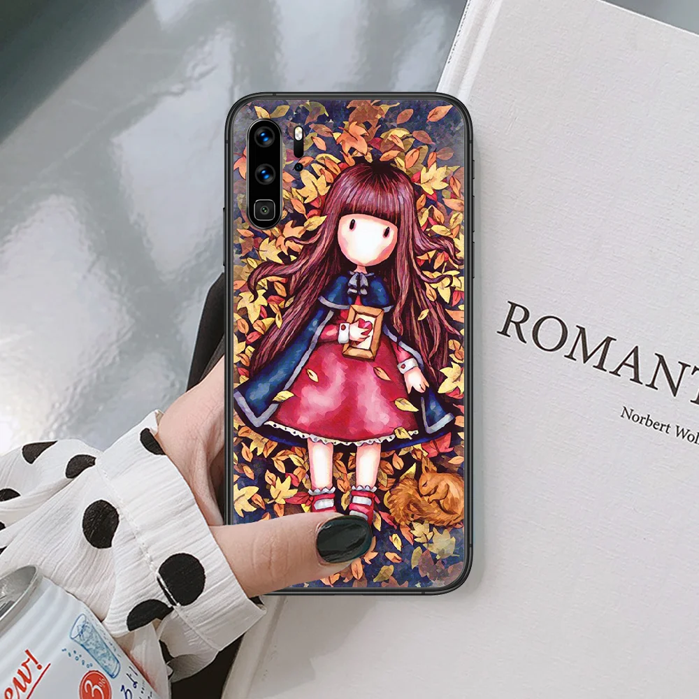 

Cute Santoro Cartoon Gorjuss Girl Phone Case For Huawei P Mate Smart 10 20 30 40 Lite Z 2019 Pro black Back Painting Waterproof