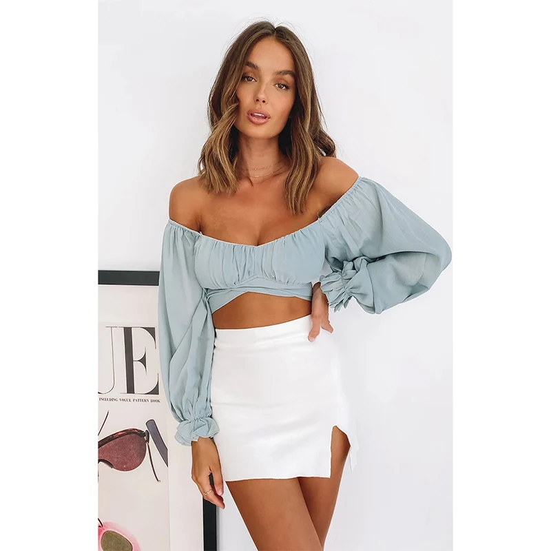 

Ladies fashion long sleeve shirt Women's solid shirt with sexy open back bandage and square neck in autumn 2021