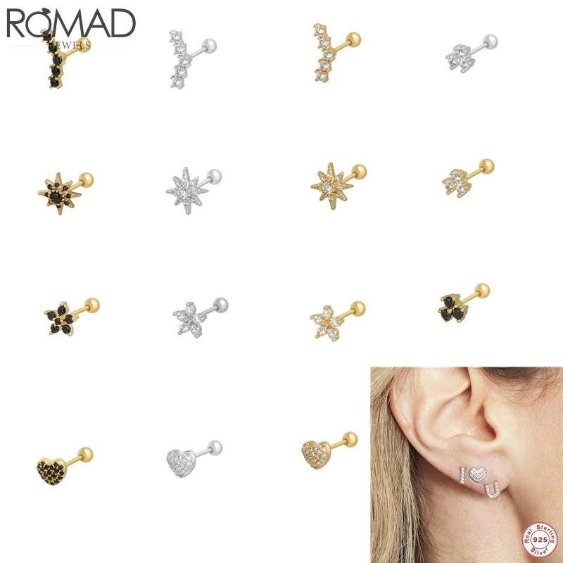 

Romad New Real 925 Sterling Silver Stud Earrings Silver/White/Black Fashion Jewelry Studs For Women Party Gifts 1pc