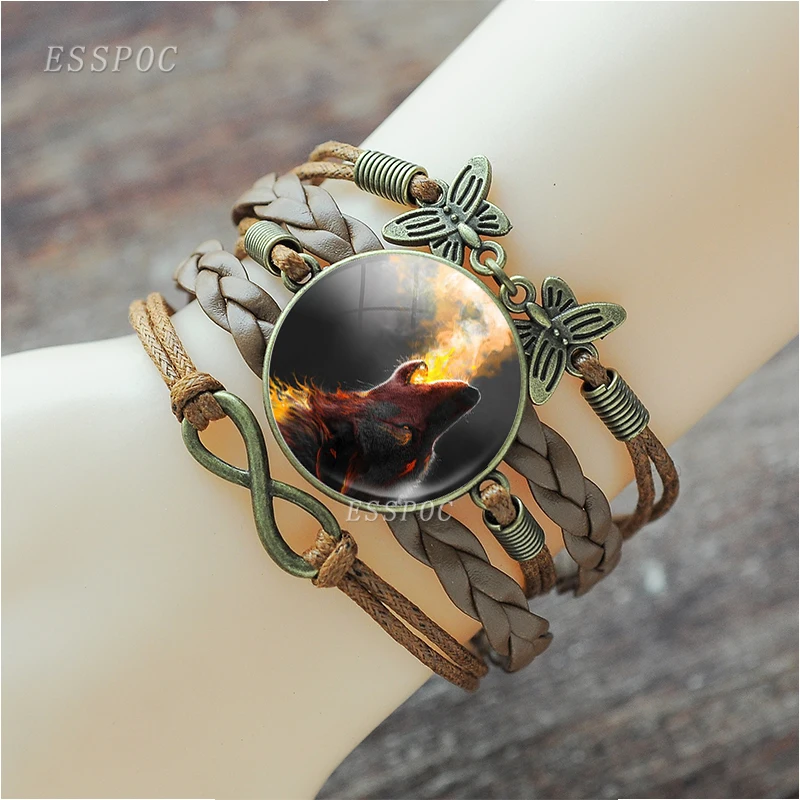 Воющий волк браслеты для женщин Мода Волк и луна ночь стекло бусина кабошон