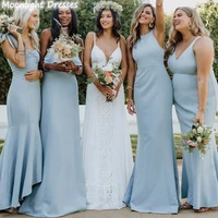 sexy light blue bridesmaid dresses mermaid v neckstrapless halter wedding women guest dresses sleeveless party gowns simple
