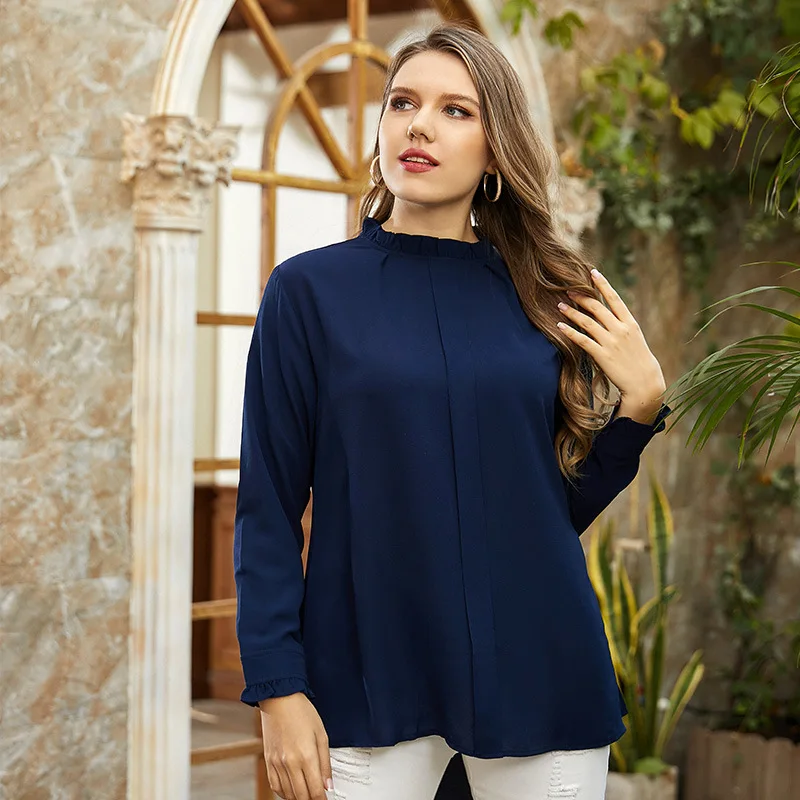 

New 2021 Ladies Spring Autumn Plus Size Tops For Women Large Blouse Long Sleeve Loose Casual Blue Shirt 3XL 4XL 5XL 6XL