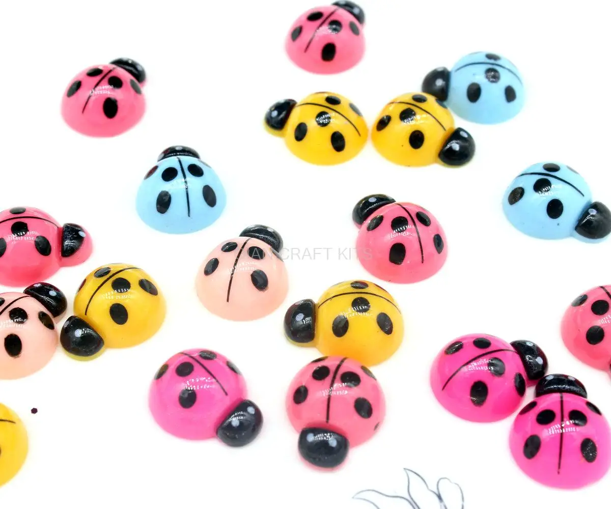 

200pcs Mix Color 3D Half Domed Cute Ladybug Resin Cabochons 21mm*18mm*10mm