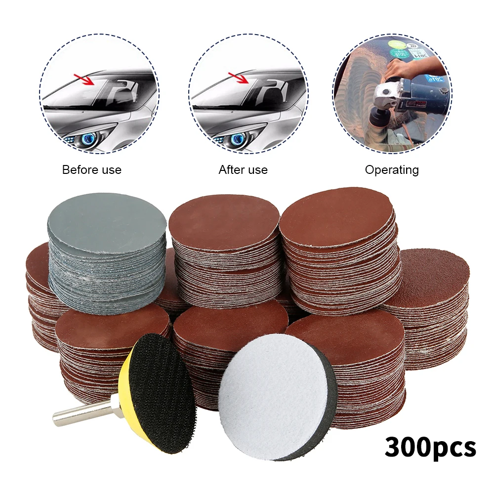 

300pcs Sanding Discs Pad Round Shape Sanding Discs Hook Loop Polishing Sandpaper Buffing Sheet Flocking Sandpaper Hand Tool