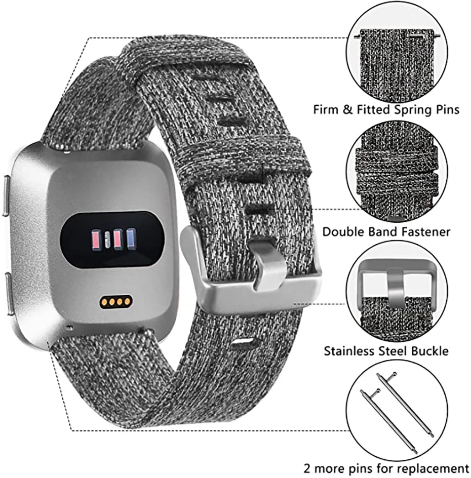 Bands Compatible with Fitbit Versa 2 Fitbit Versa Lite Women Men Breathable Woven Fabric Strap Replacement Wristband Smart Watch