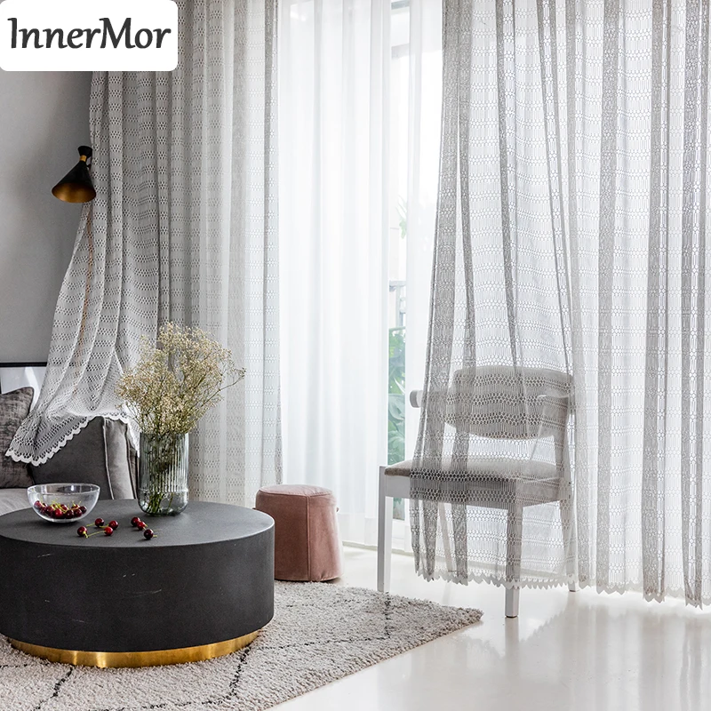 Innermor Ретро бежевые кружевные ажурные вязаные крючком цветы прозрачные Занавески