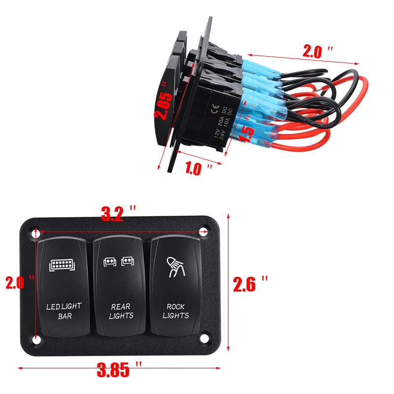 3 Gang кулисный переключатель Панель 12V 24V ON/Off Управление синий светодиодный