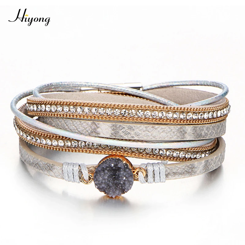 Модные многослойные кожаные браслеты для женщин женские с бусинами из